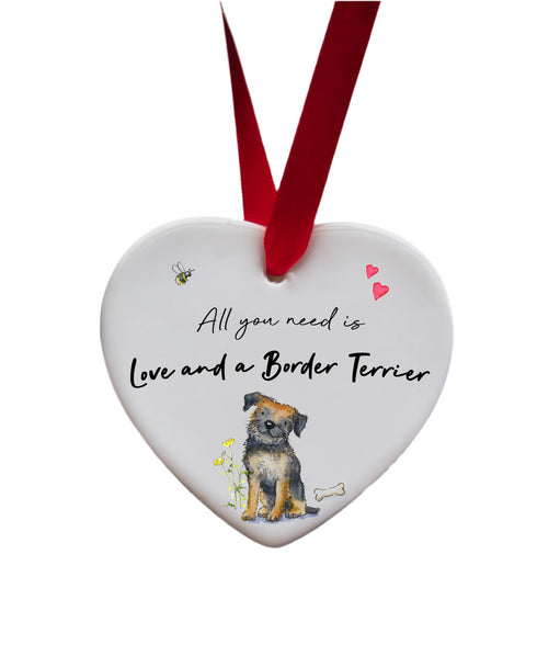 Love and a Border Terrier Ceramic Heart